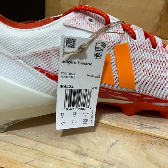 New Adidas Adizero ELECTRIC SPEED FOOTBALL CLEATS White Orange IE4424 Mens 13.5 - Picture 6 of 7